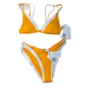 L*Space Bikini Small Top Finneas Bottom Billie Bitty Mango White NWT